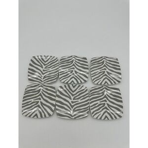222 Fifth Zebra Appetizer Plates Set of 6 Animal Print Grey 5.5 inch